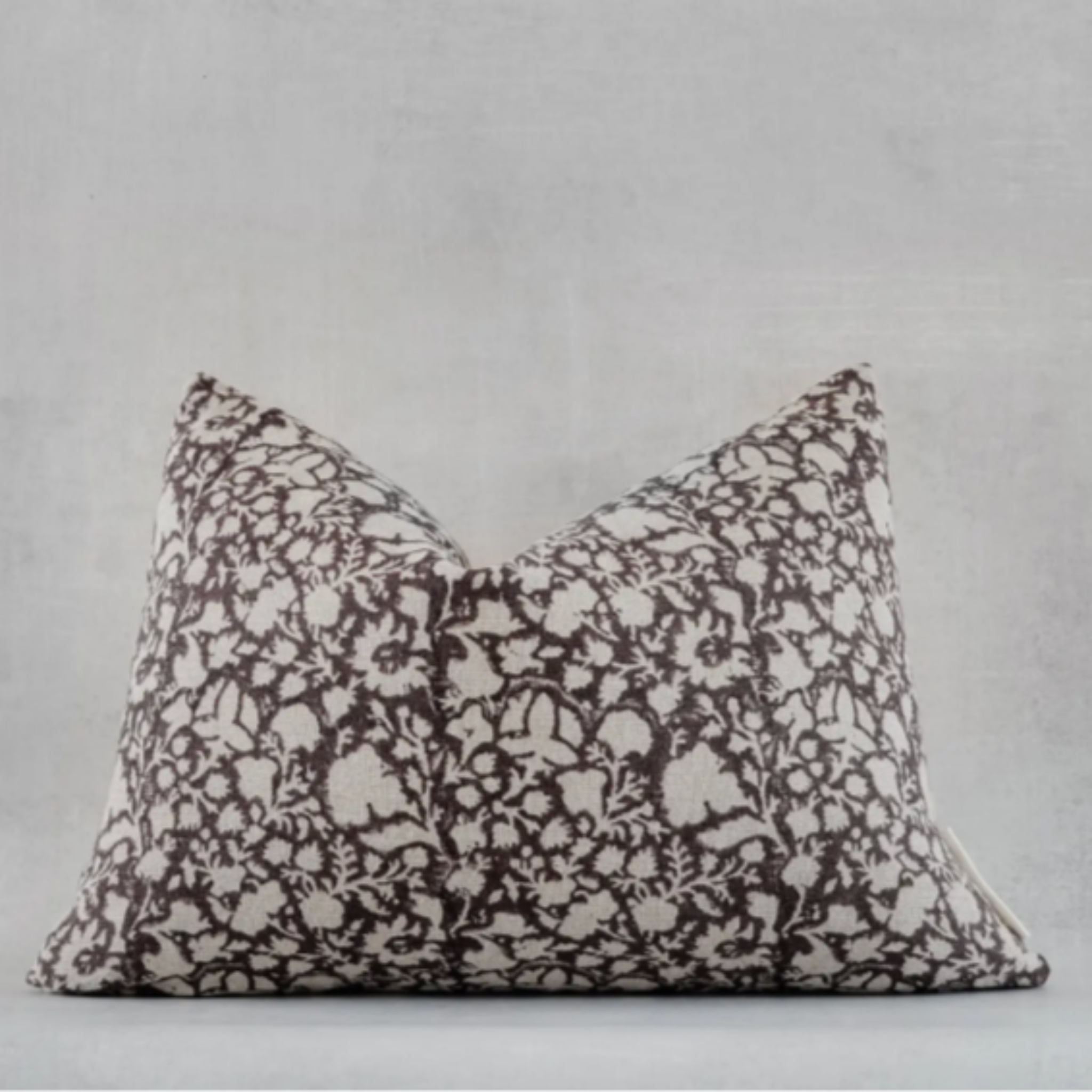 Bunmi Indian hand block lumbar pillow, artisan linen front with unique pattern, oatmeal canvas back, hidden zipper, 20 by 14 inches, feather-down fill.