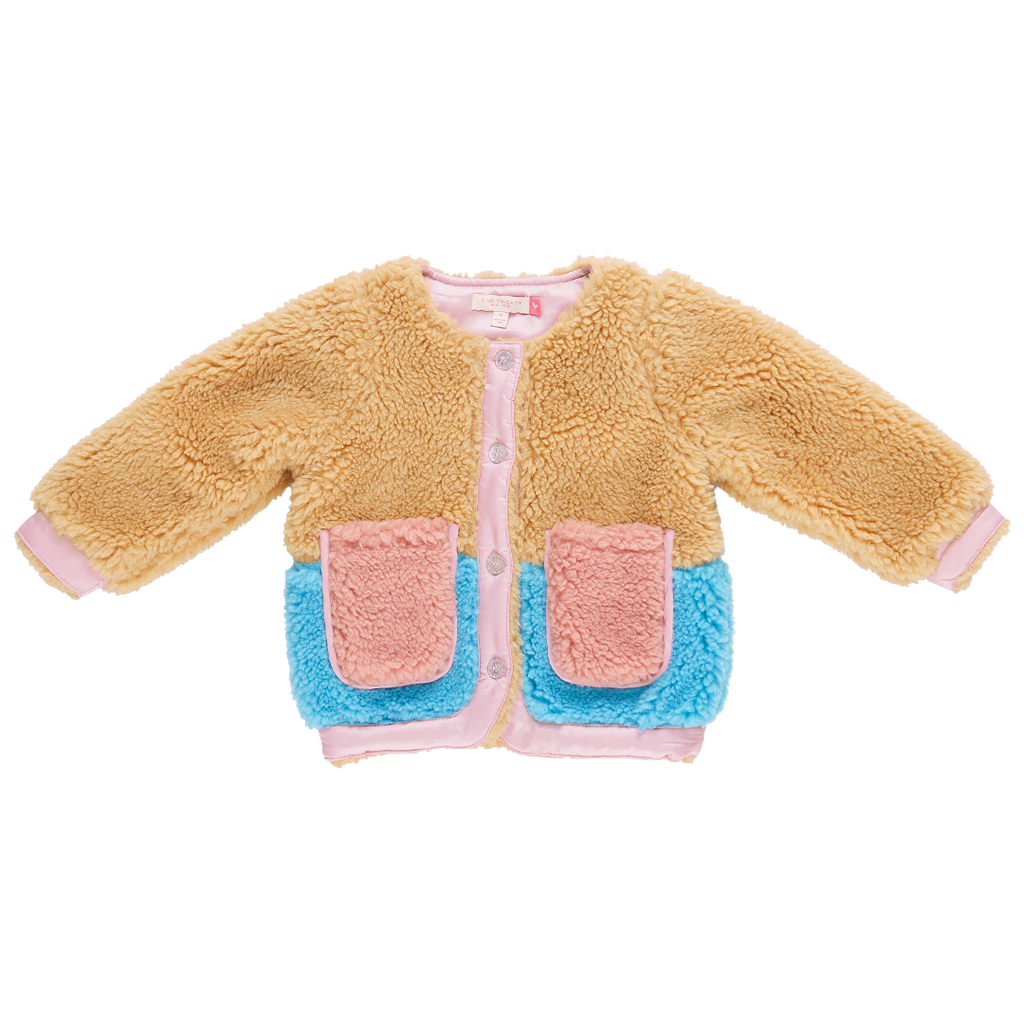 Pink Chicken Sherpa Ruth Jacket in Camel Color Block