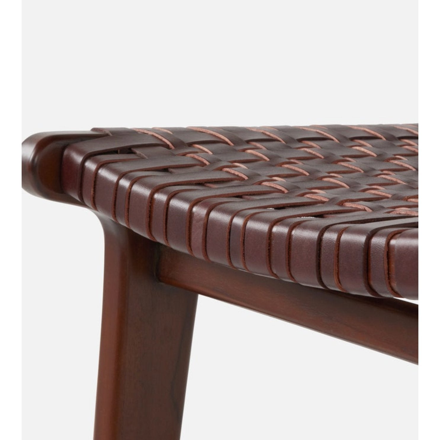 Percy Counter Stool with chestnut leather seat and teak frame