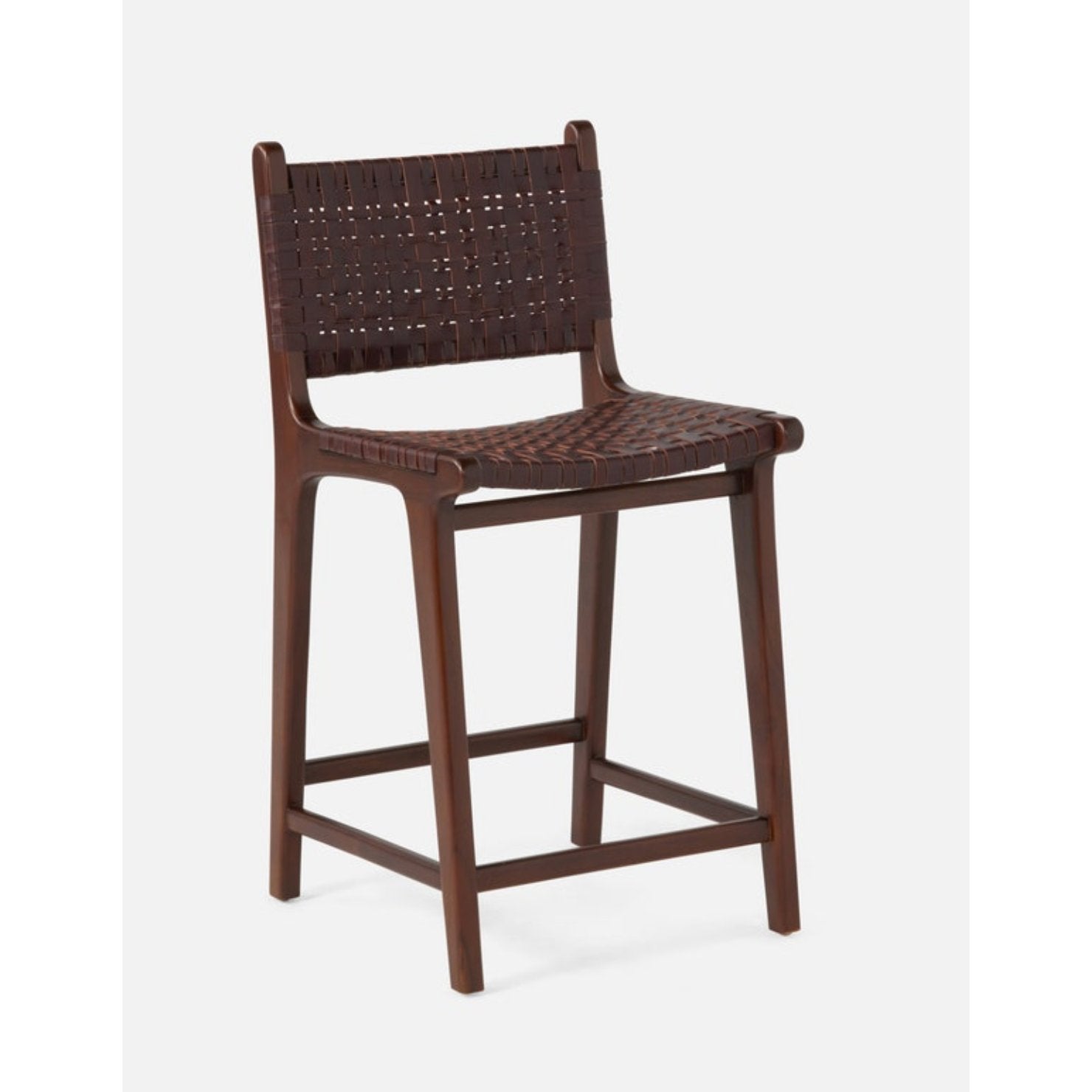 Elegant Percy Counter Stool in full-grain leather and dark teak