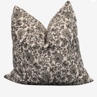 Chioma Indian hand block pillow with artisan linen front, unique hand-block pattern, oatmeal canvas back, hidden zipper, and feather-down fill.