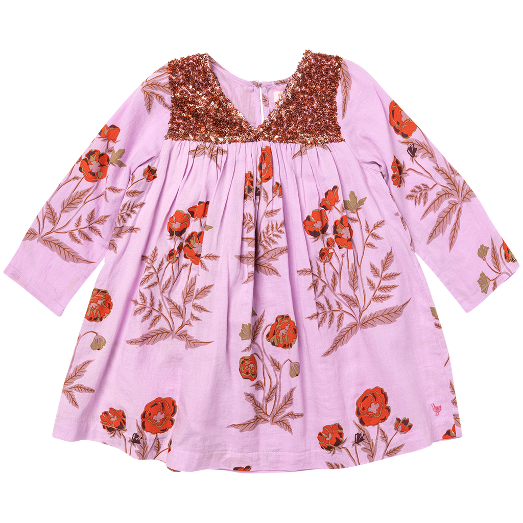 Girls Pink Chicken Floral and Sequin Courtney Dress