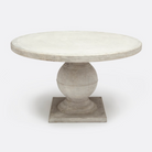 Cyril 48-inch round dining table in light grey concrete, minimalist design, perfect for indoor or outdoor spaces, modern and versatile centerpiece.
