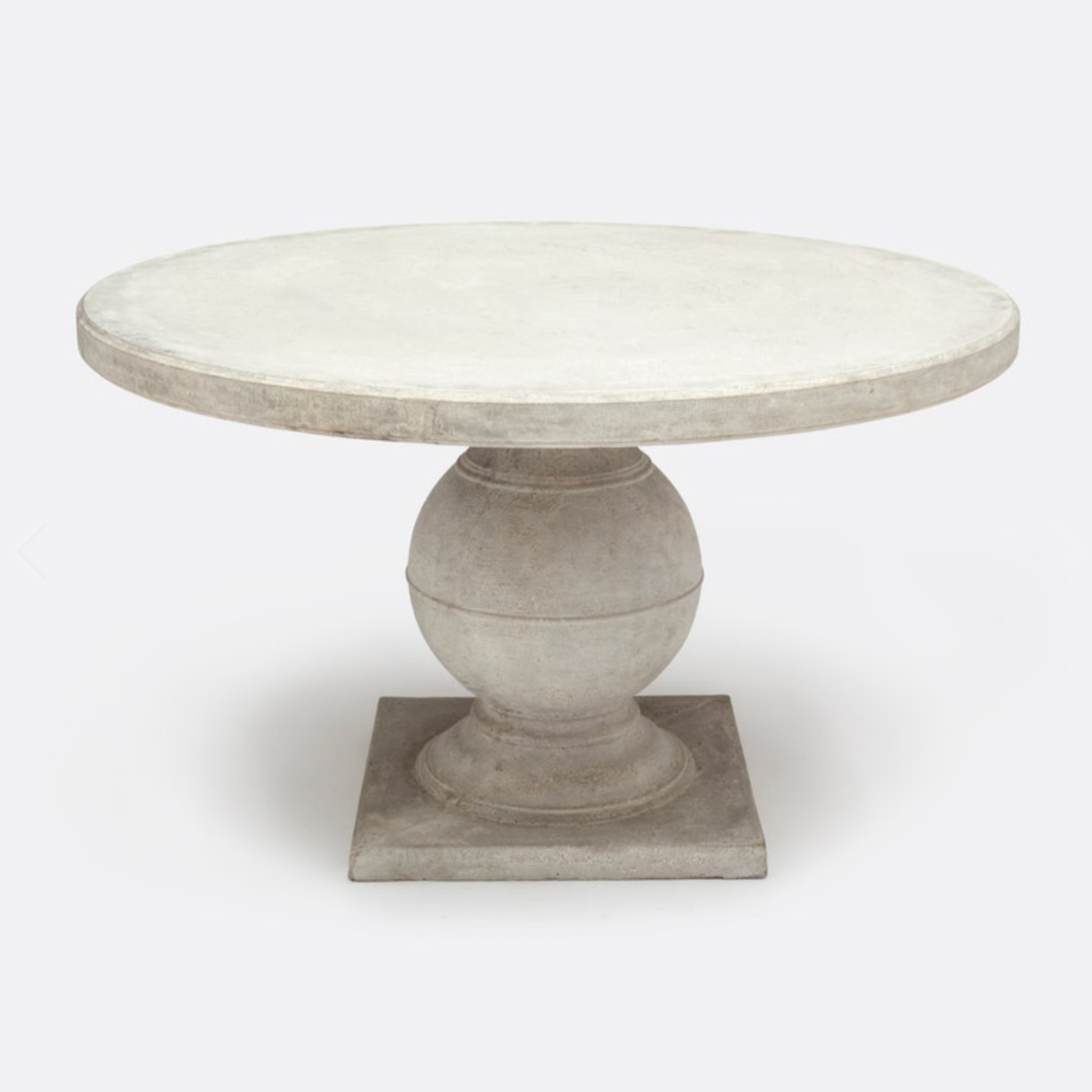 Cyril 48-inch round dining table in light grey concrete, minimalist design, perfect for indoor or outdoor spaces, modern and versatile centerpiece.