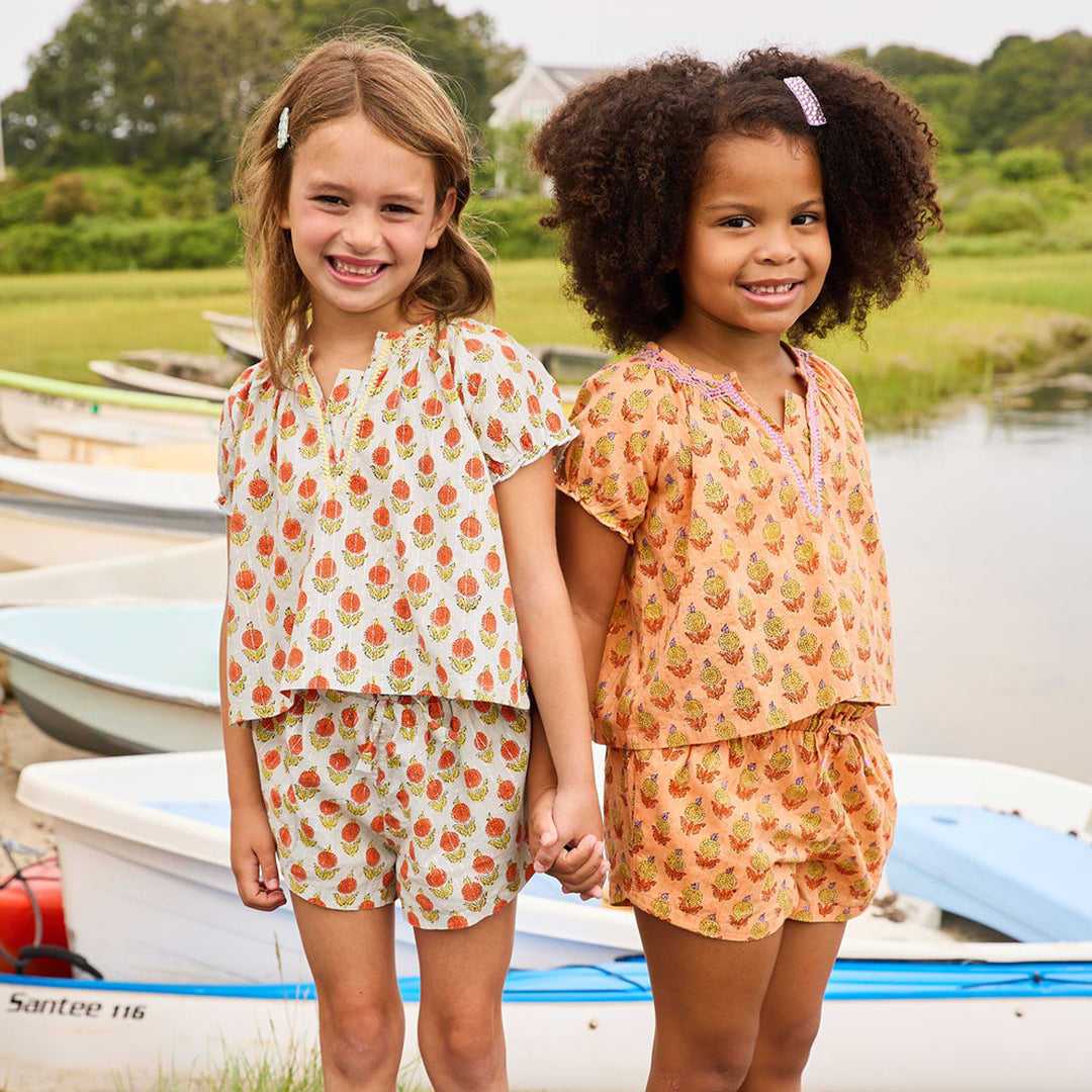 Girls Theodore Short in Orange Dahlia | Versatile Spring Staple | Pink Chicken - Shoppe Details and Design