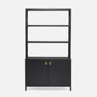 Sleek Dark Navy Blue Faux Linen Bookcase with Hutch in modern home office.