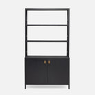 Sleek Dark Navy Blue Faux Linen Bookcase with Hutch in modern home office