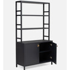Contemporary Dark Navy Blue Faux Linen Bookcase Hutch - elegant storage solution.