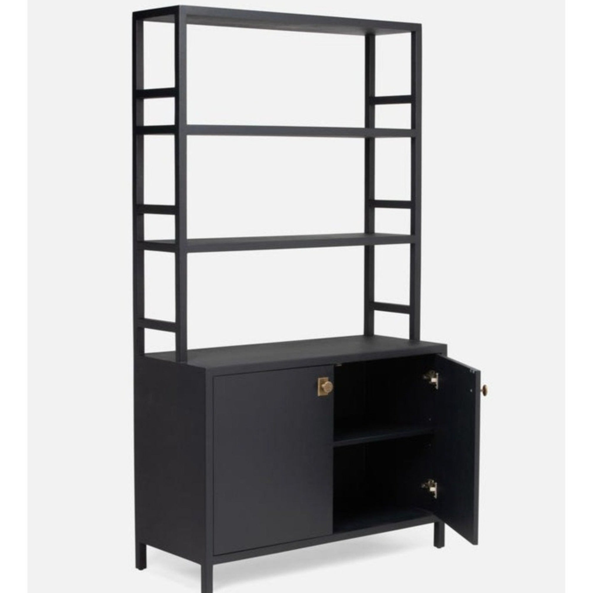 Contemporary Dark Navy Blue Faux Linen Bookcase Hutch - elegant storage solution.