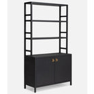 Modern Dark Blue Bookcase with hutch for versatile organization.