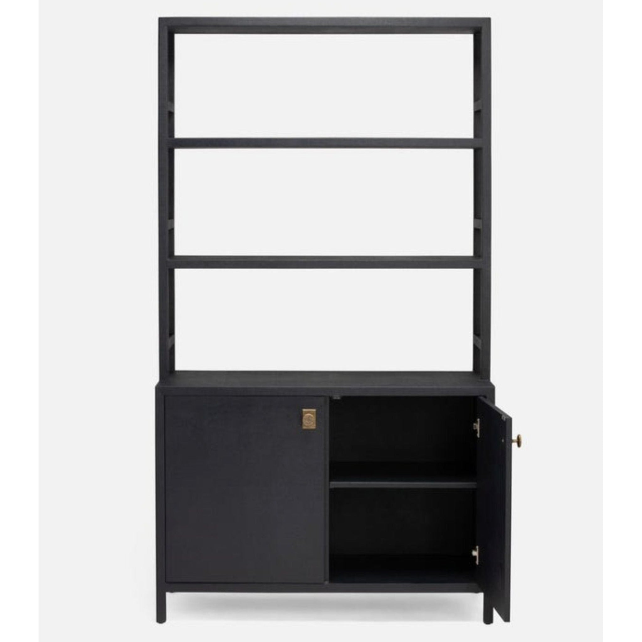 Chic Navy Blue Faux Linen Bookcase - stylish addition to any room.
