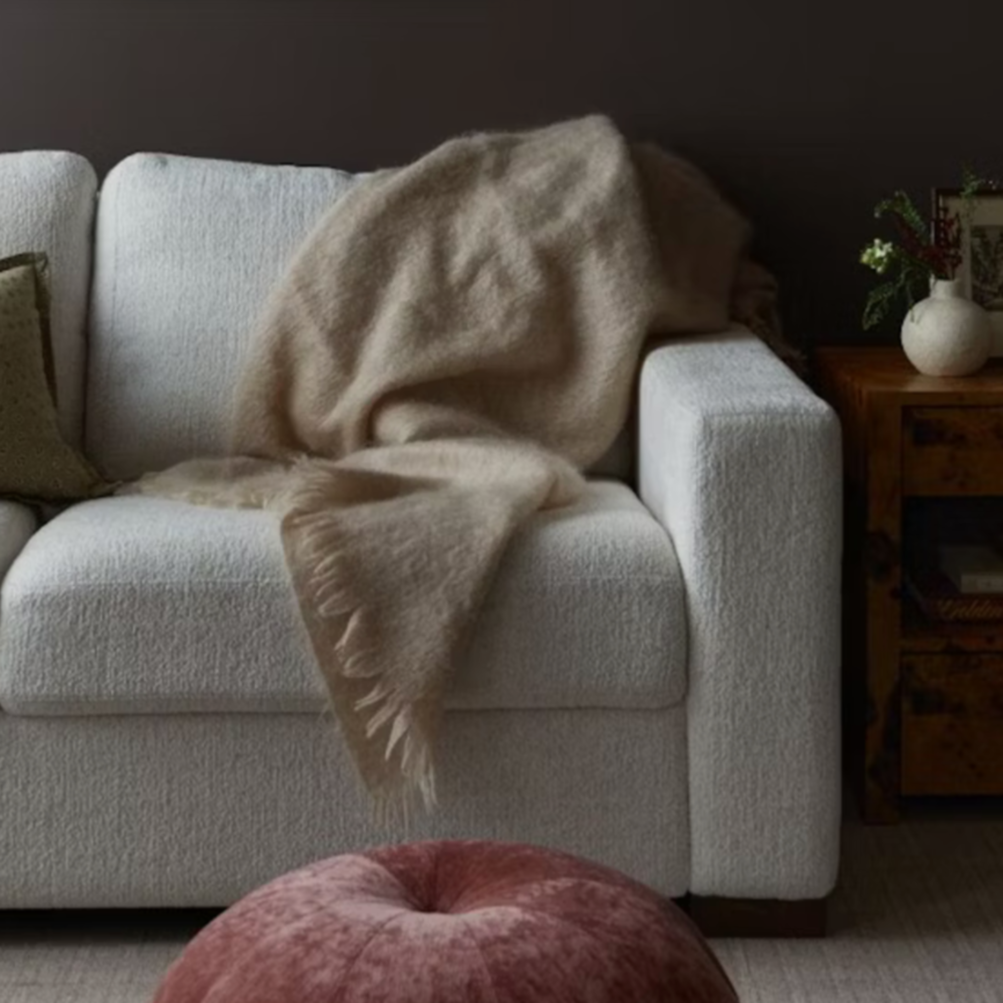 blue-grey mohair throw blanket.