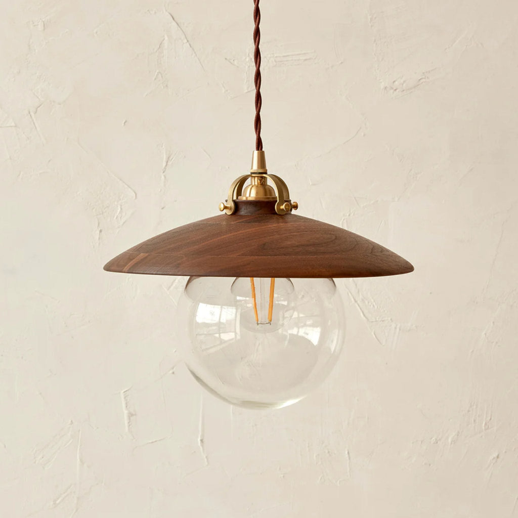 Edmund Pendant Light with black walnut wood finish and brass accents