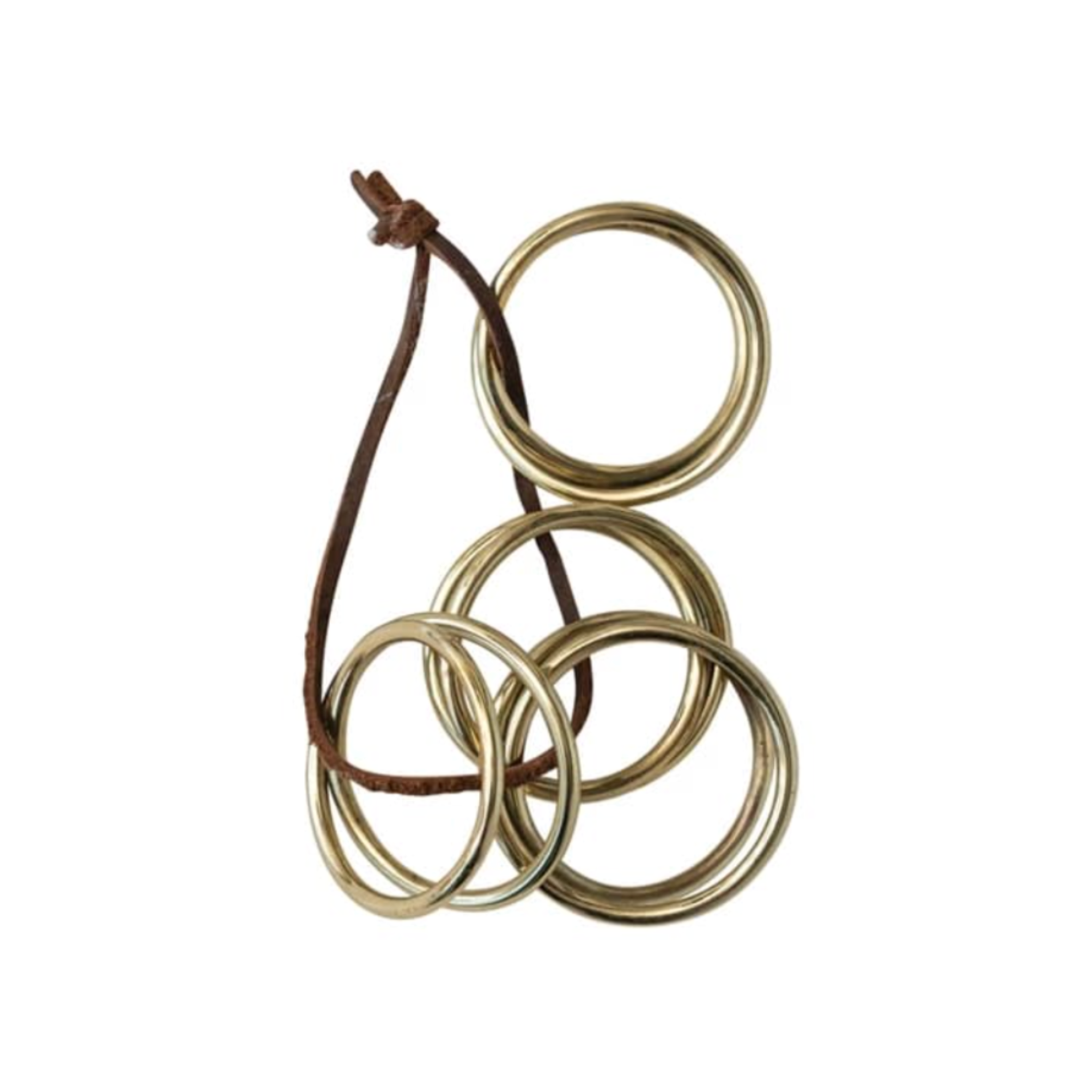 Elegant Brass Napkin Rings with Leather Tie - Set of Four