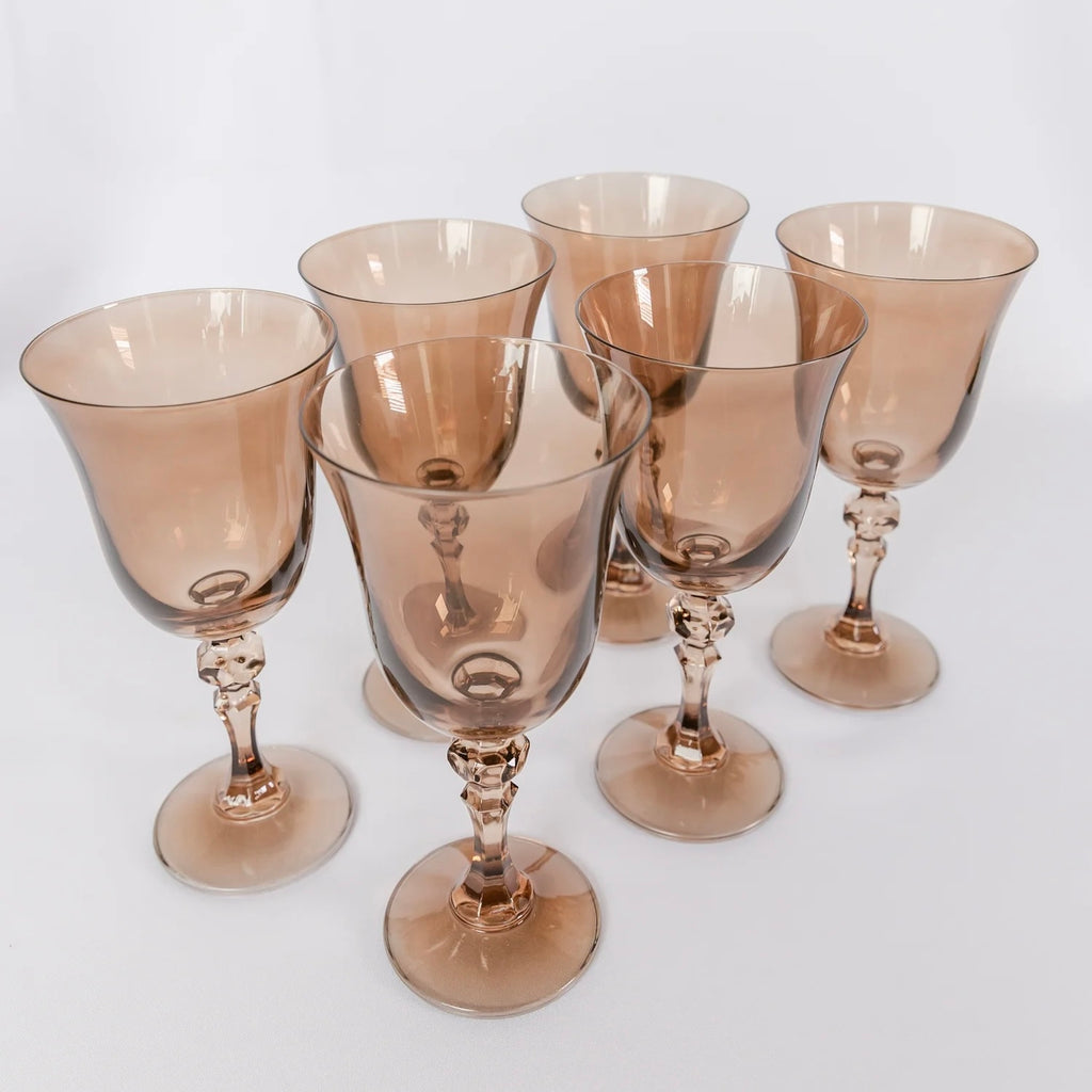 Estelle Colored Glass - Set of 6 Amber Smoke Regal Goblets | Elegant Drinkware| Amber Smoke Regal Goblets - Set of 6 by Estelle Colored Glass - Shoppe Details and Design