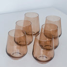 Estelle Colored Glass Amber Smoke Wine Stemless - Set of 6 - Shoppe Details and Design