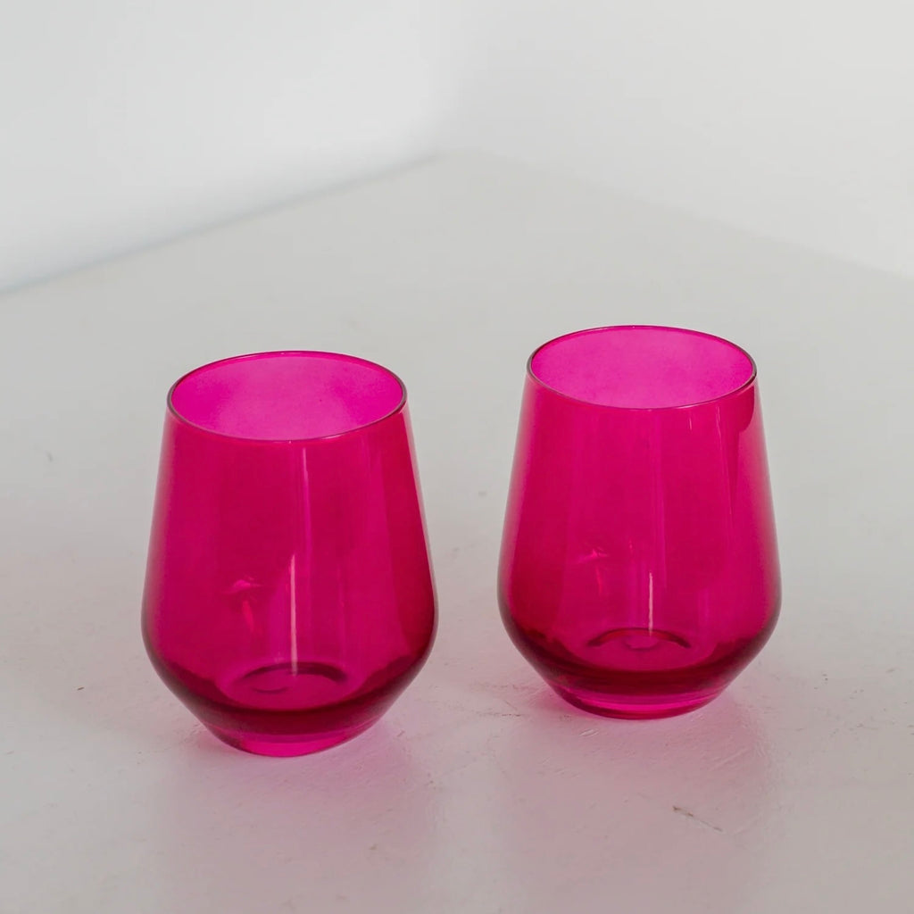 Estelle Colored Glass Fuchsia Wine Stemless - Set of 2 - Shoppe Details and Design