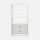 fergus 2-door raffia bookcase in white with gold hardware.
