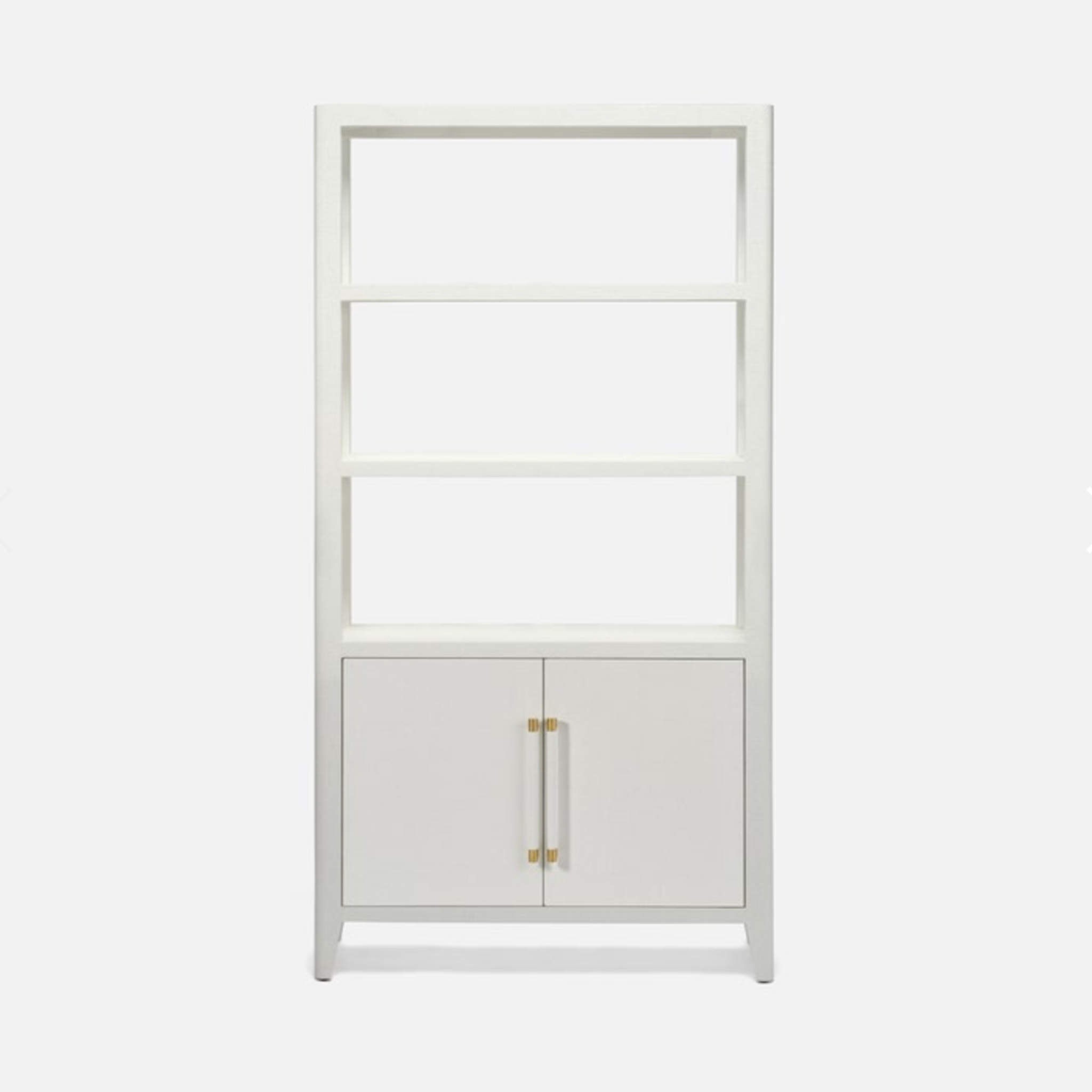 fergus 2-door raffia bookcase in white with gold hardware.
