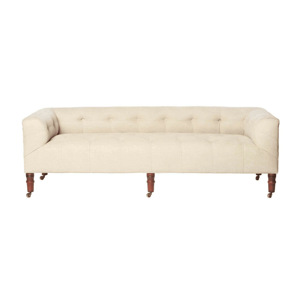 John Derian Field Bench 72" with Backrest in tufted pink leather