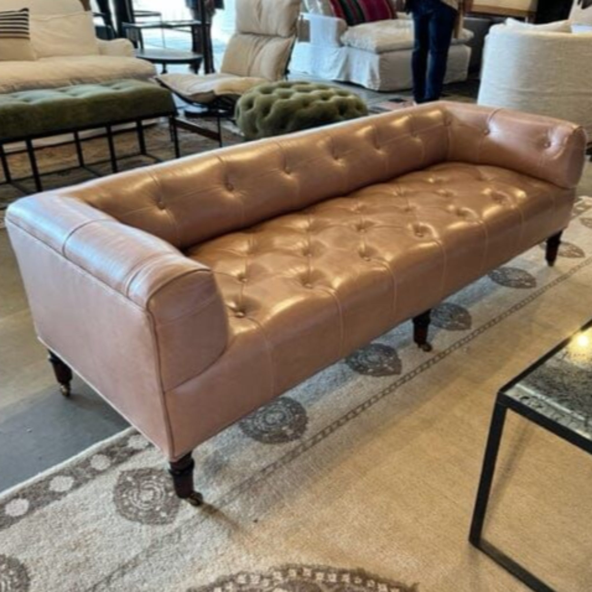 leather tufted field bench sofa.