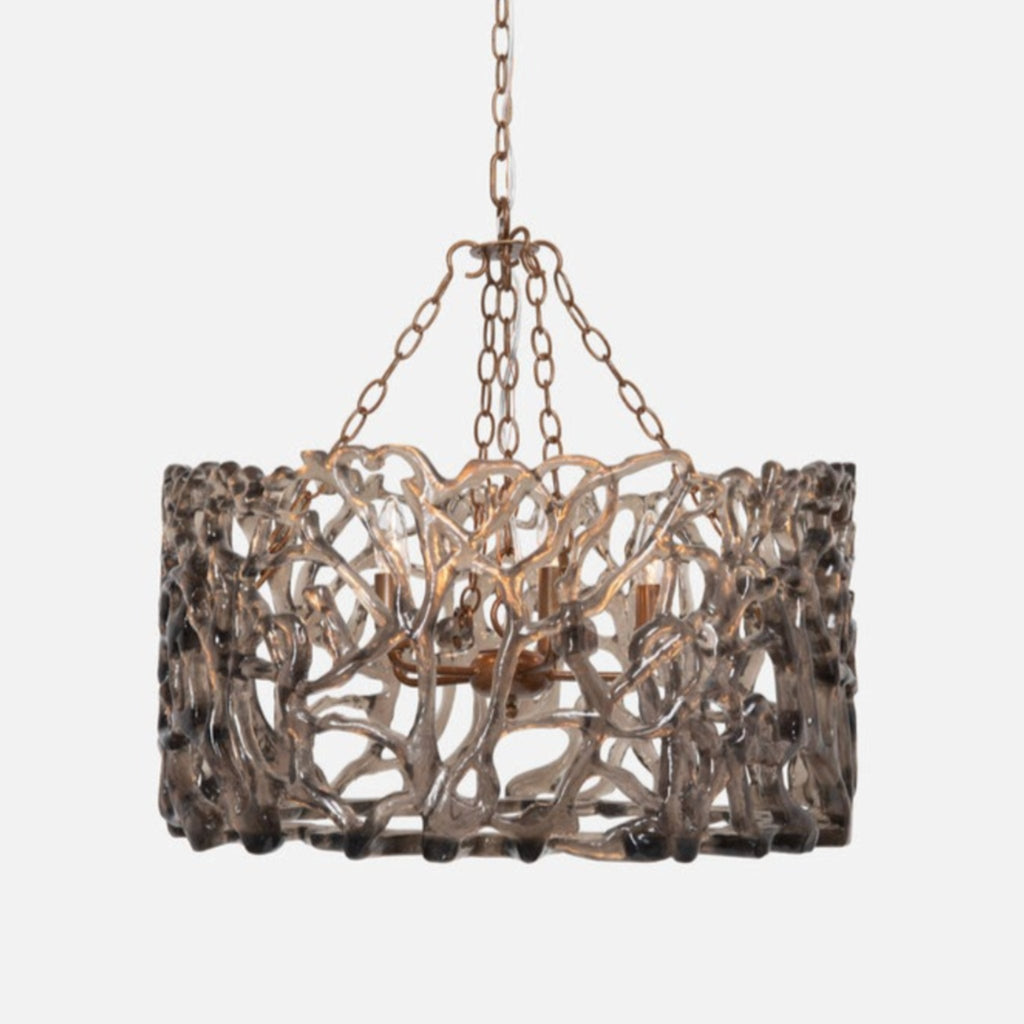 Finnegan Chandelier – Intricately woven clear resin and gold metal lighting fixture