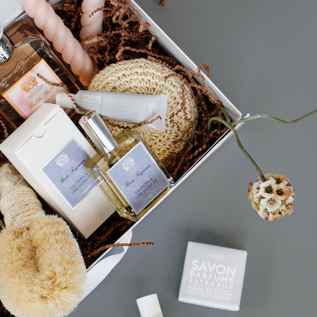 curated gift box with bath items