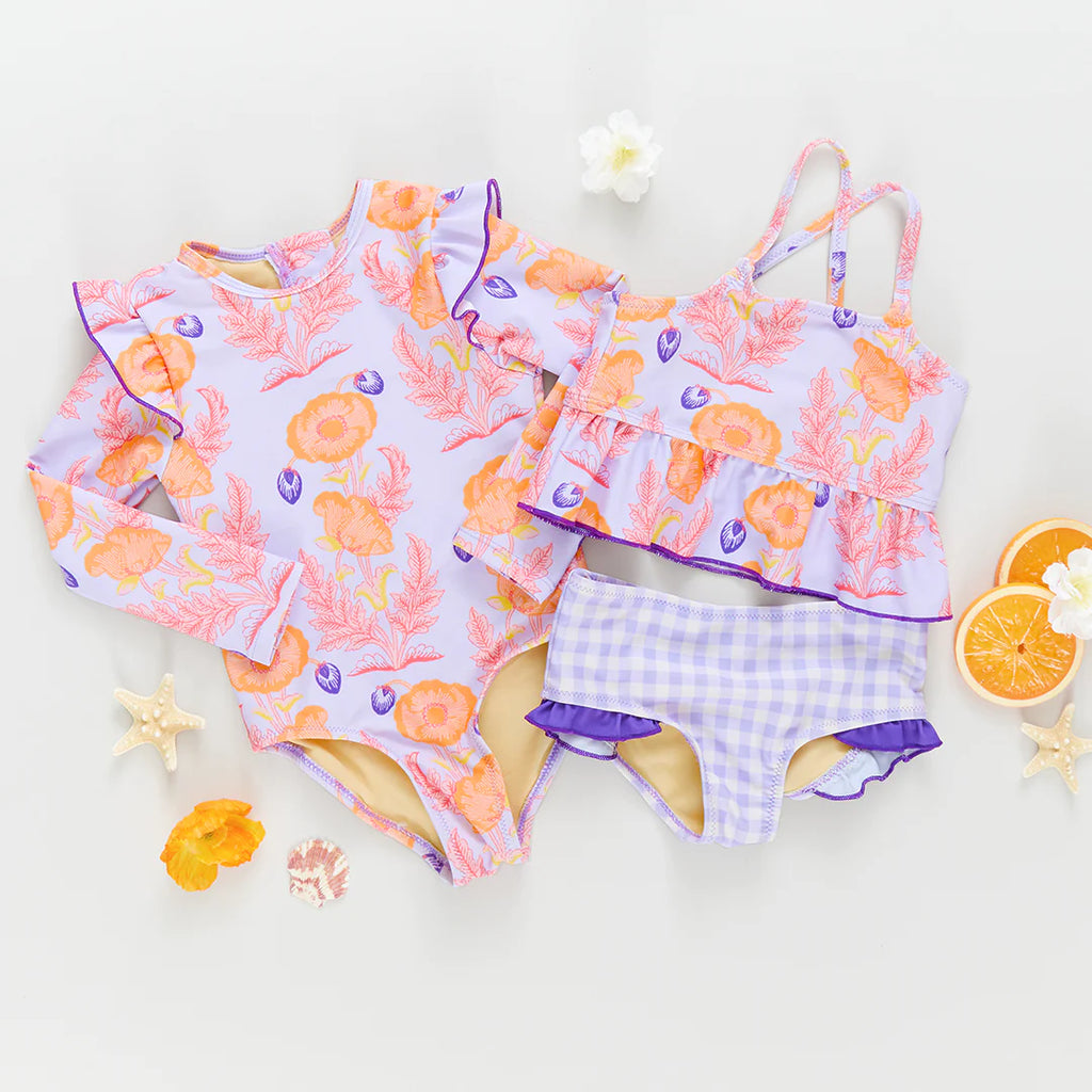 Pink Chicken- Girls Rachel Suit in Purple Gilded Floral