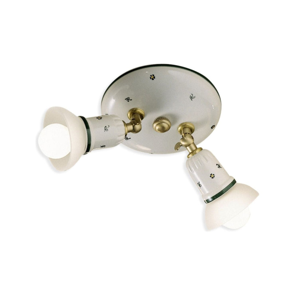 Hand-painted Italian Ceramic Wall Sconce with green florals and brass accents