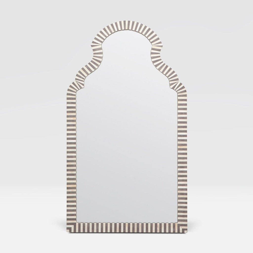 Large White Bone/Gray Resin Jonah Mirror – elegant arch design.