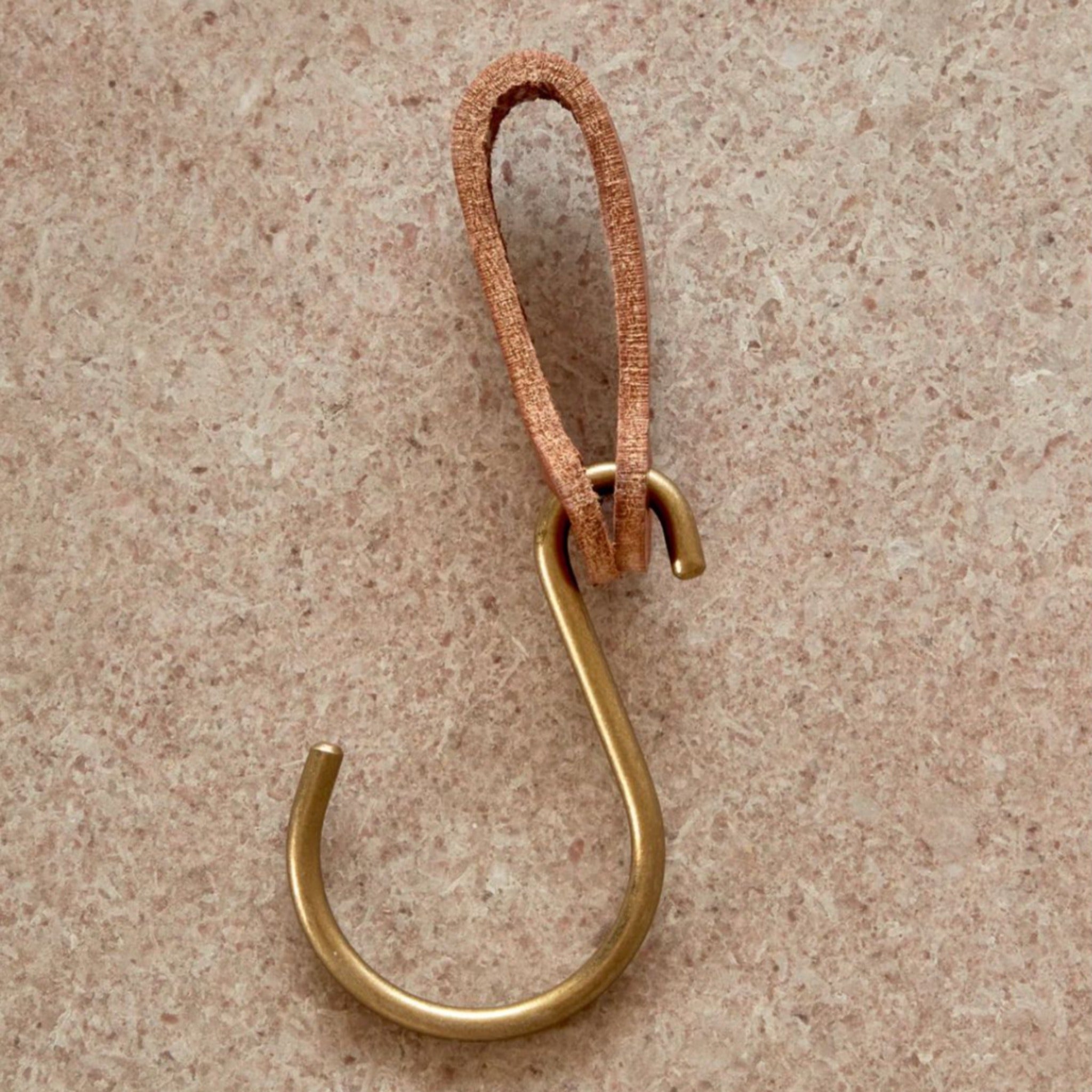 Versatile Tan Leather S-Hooks - Elegant Brass Adornments