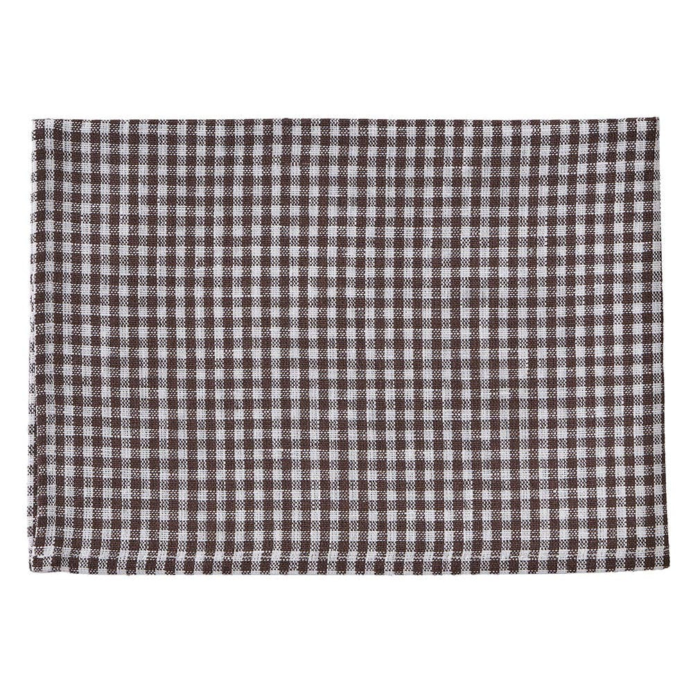 brown and white linen check tea towel.