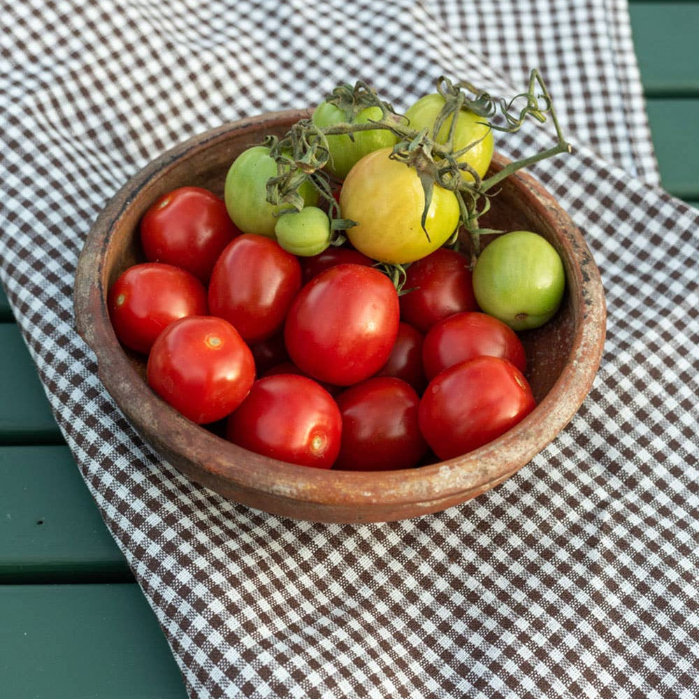 brown and white linen check tea towel.