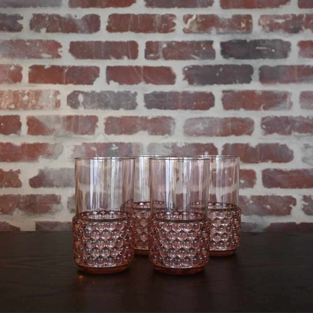 Set of 4 Blush Pink Long Drink Jellies Glasses with overlapping sections