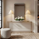 narrow iron and glass console table.