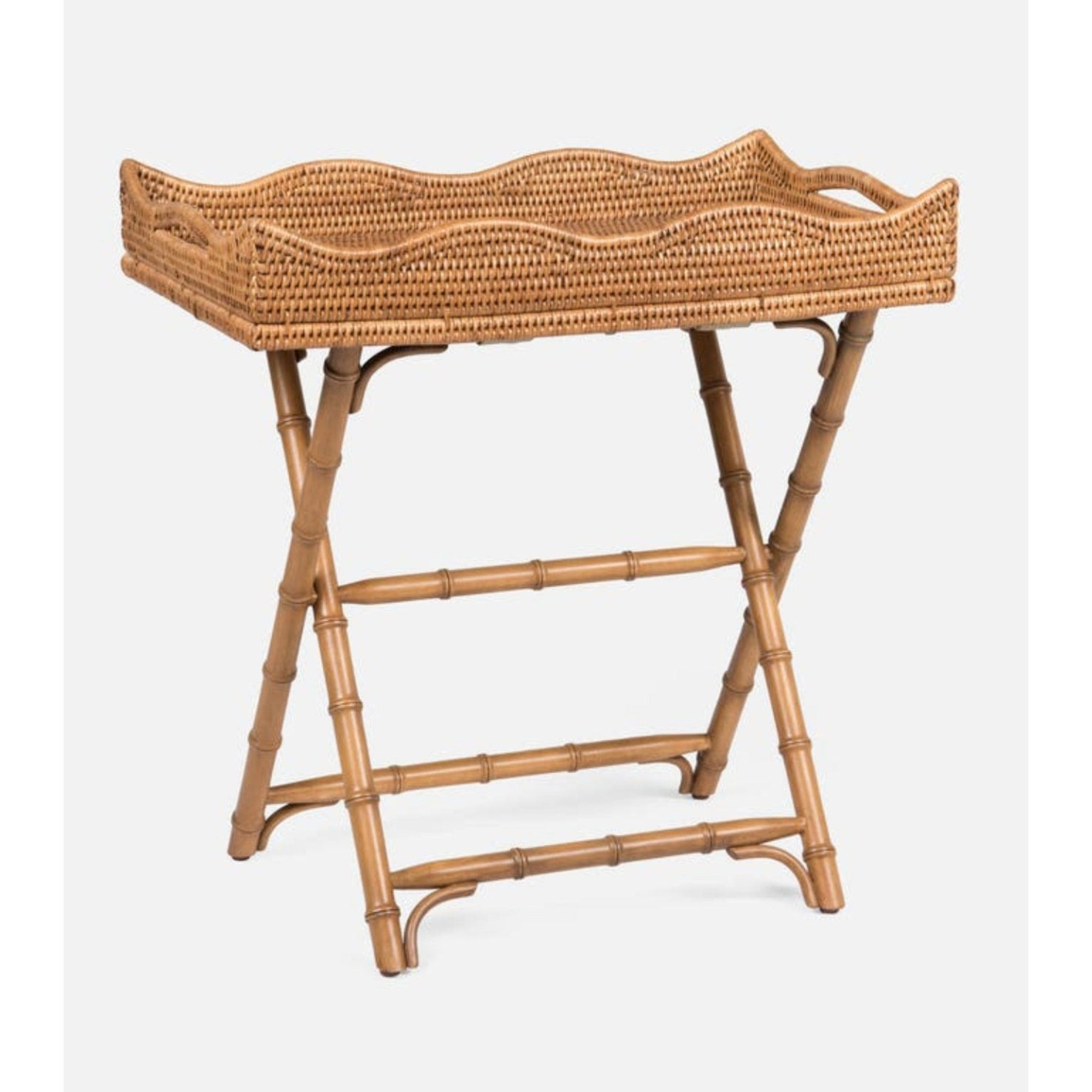 Elegant Naoki Foldable Tray Table with natural woven rattan