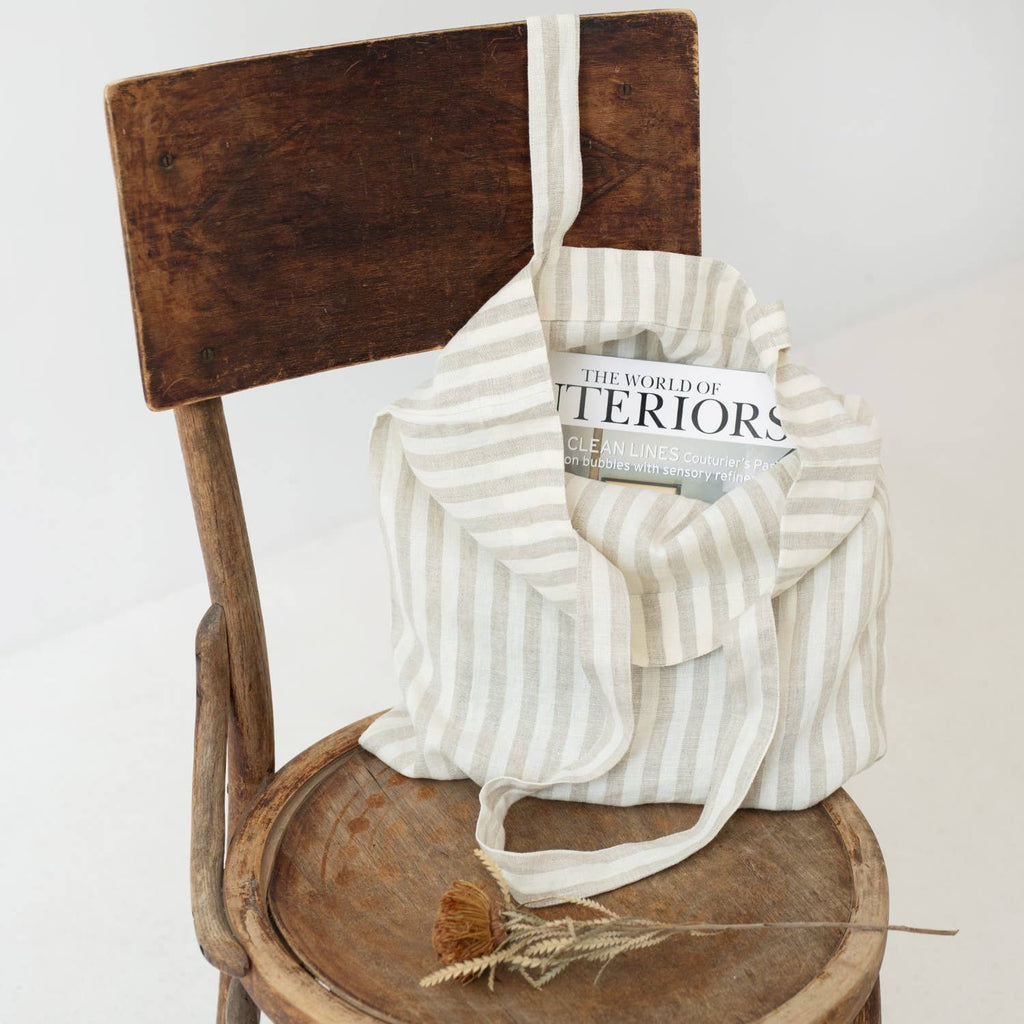 natural - stripe- linen - tote -bag - casual- everyday