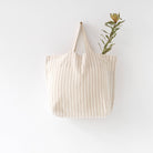 natural - white - stripe- linen - tote -bag - casual- everyday