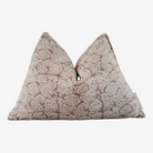 Opo Indian hand block lumbar pillow with artisan pattern on linen front, oatmeal canvas back, hidden zipper, and feather-down fill for cozy elegance.