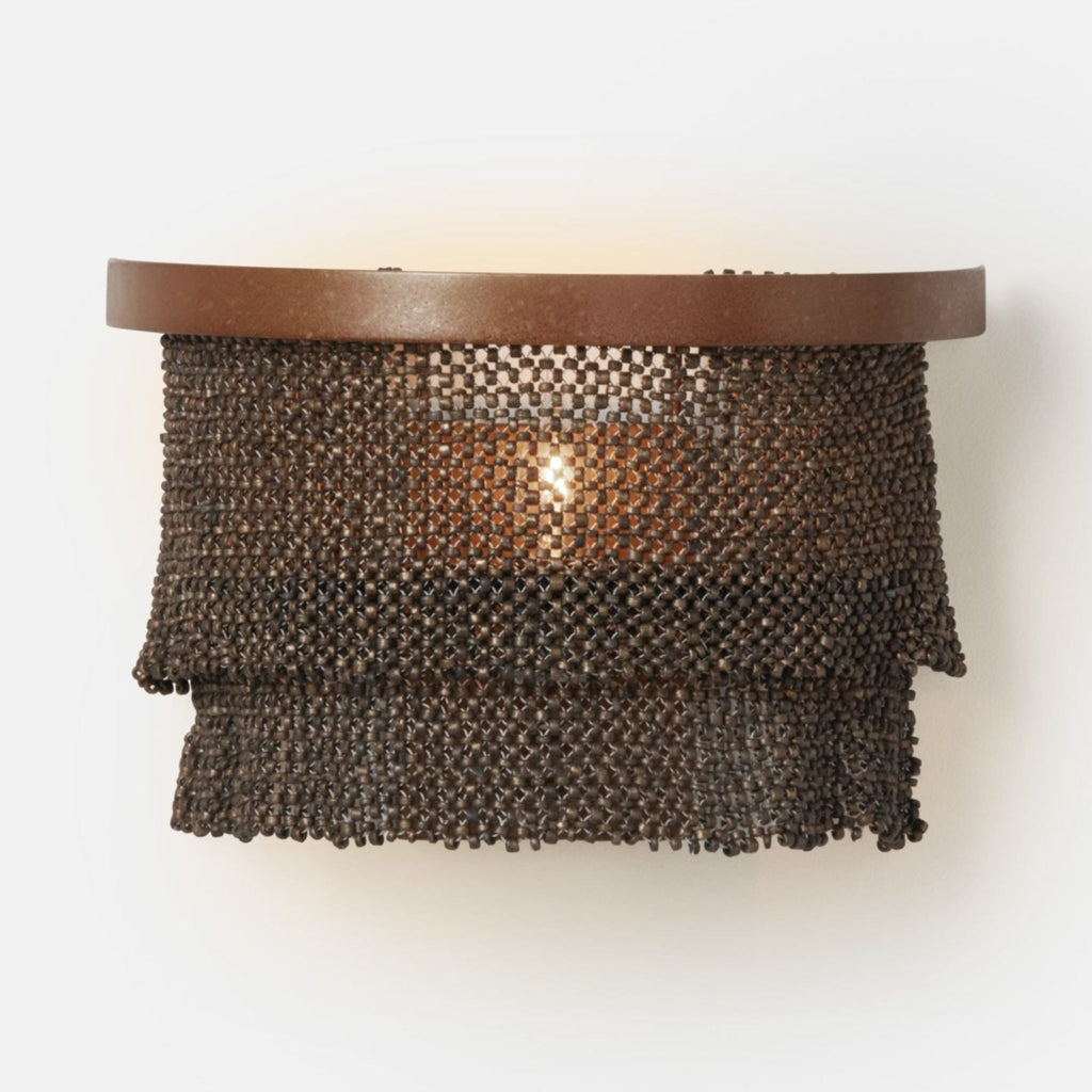 Bronze coco beads and gold metal Patricia wall sconce.