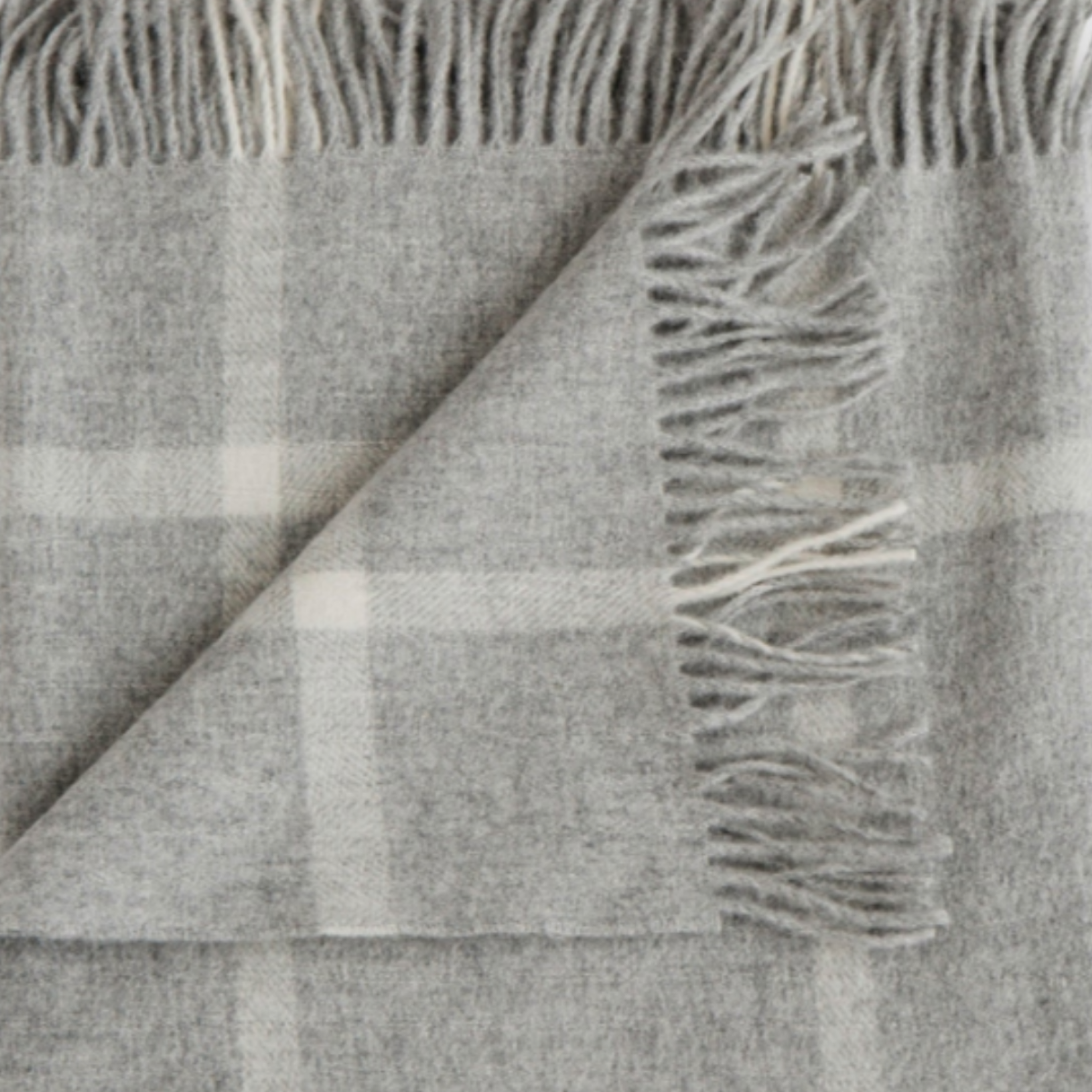 100% Merino lambswool throw with classic windowpane pattern in neutral tones.