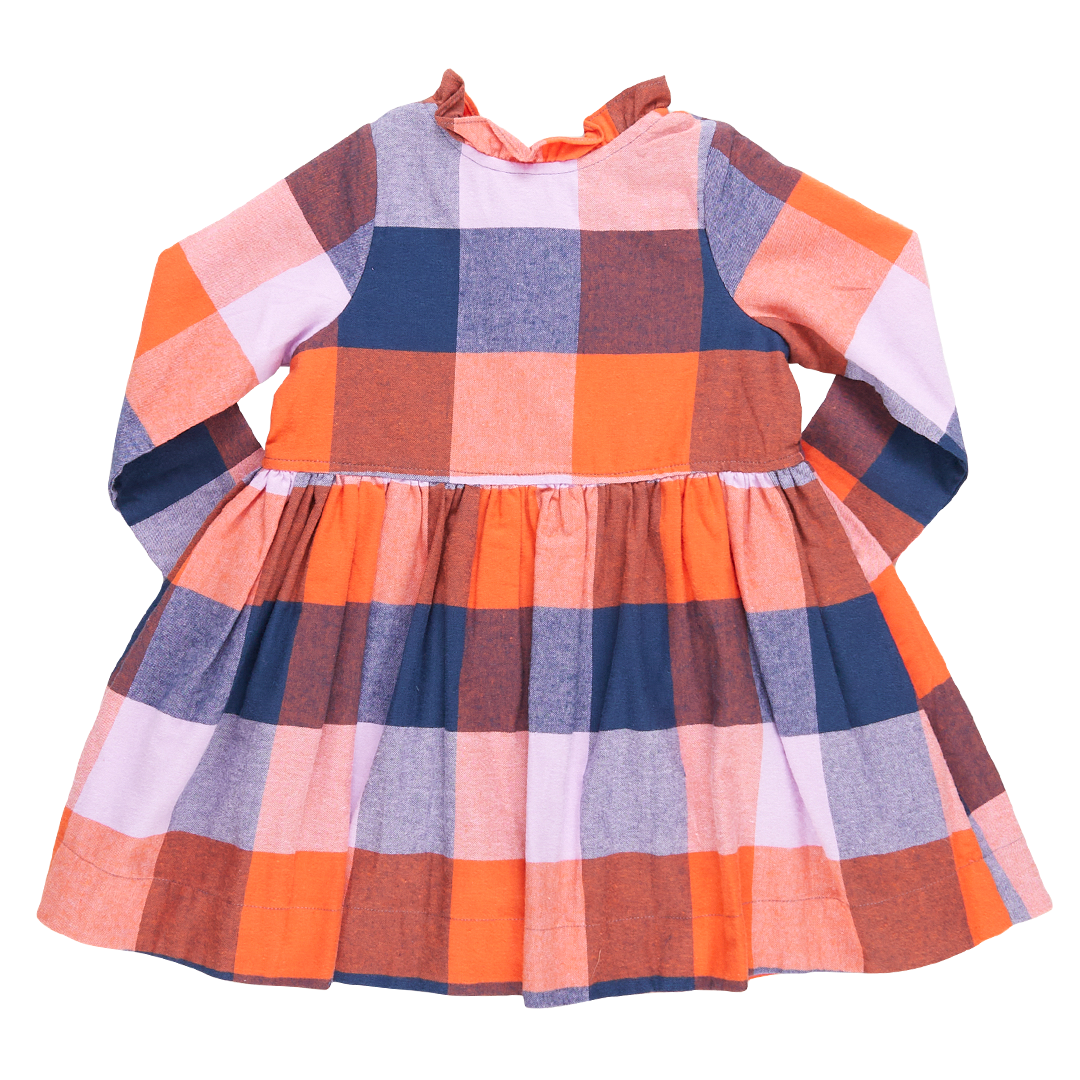 Pink Chicken Girls Check Dress in Navy and Orange - Shoppe Details and Design.