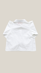 pink chicken girls collar shirt in holiday embroidery.