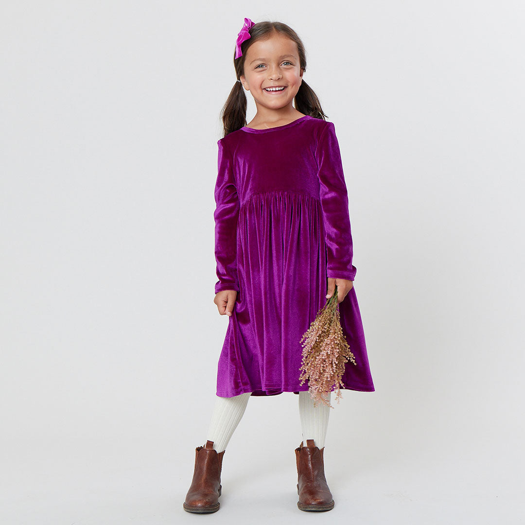 Pink Chicken- Girls Velour Steph Dress in Berry - Shoppe Details and Design.