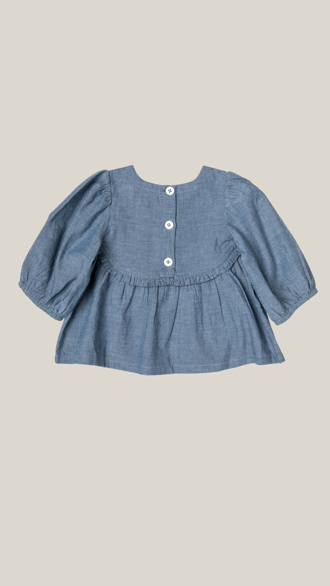 pink chicken girls rowan top in chambray.