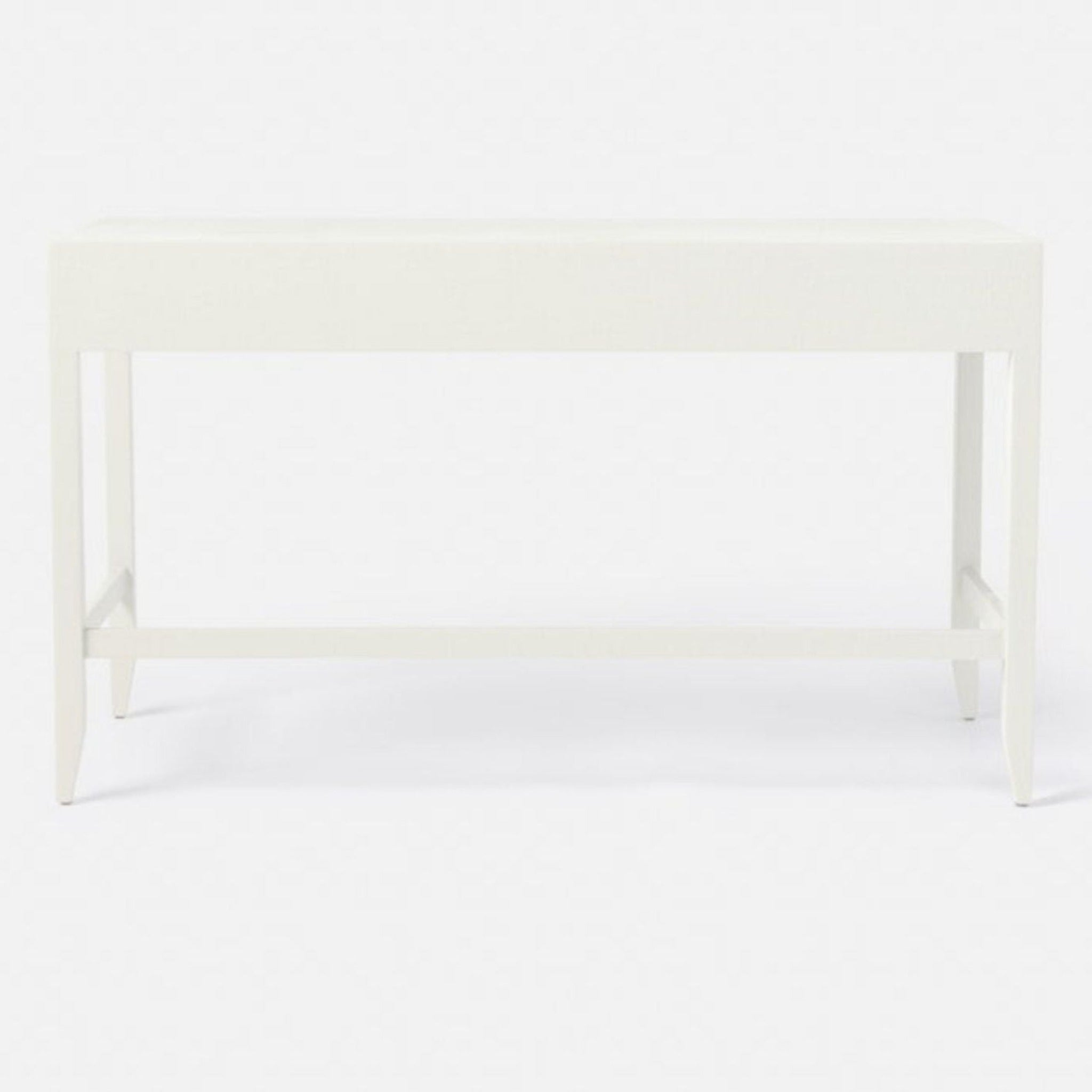 white essery desk in textured faux raffia. 
