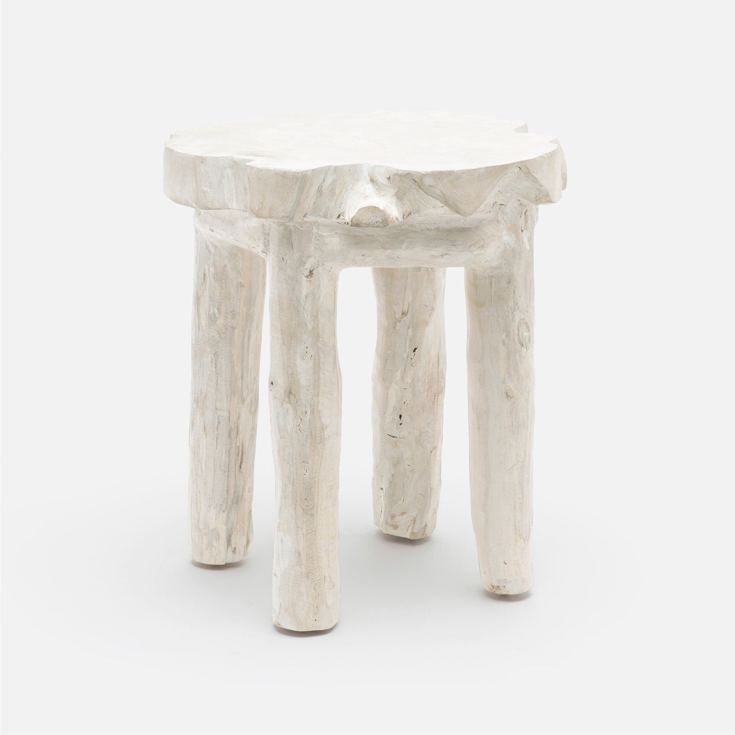 Handcrafted Royd White Teak Stool in Rustic Design"