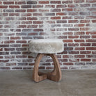 Verellen Shearling and Walnut Swivel Dining Stool.