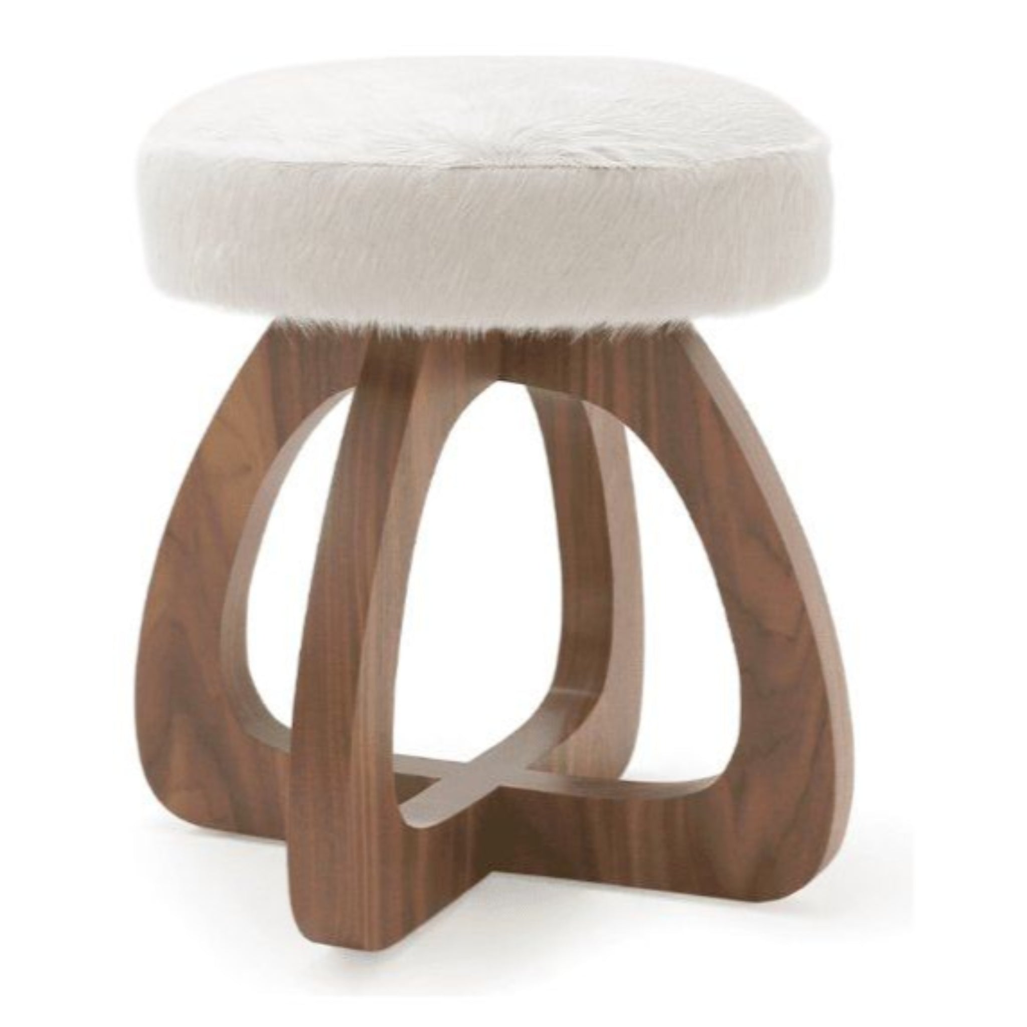 Verellen Shearling and Walnut Swivel Dining Stool.