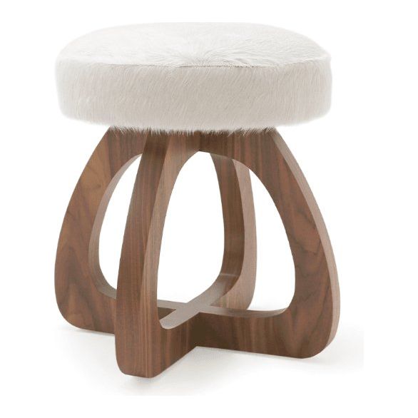 Verellen Shearling and Walnut Swivel Dining Stool